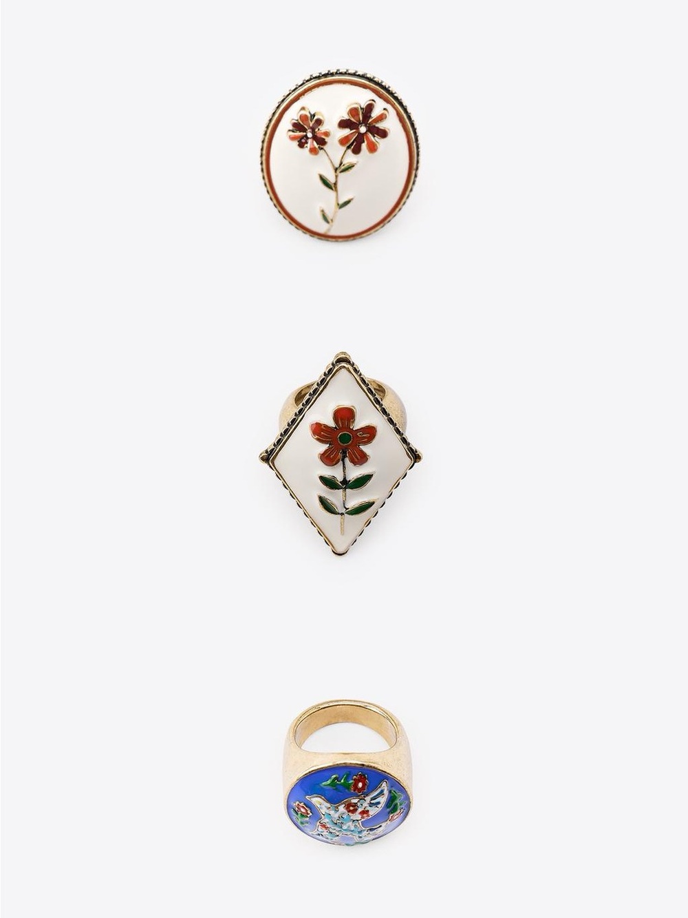 ZARA Set of 3 rings Birds and Flowers NWT